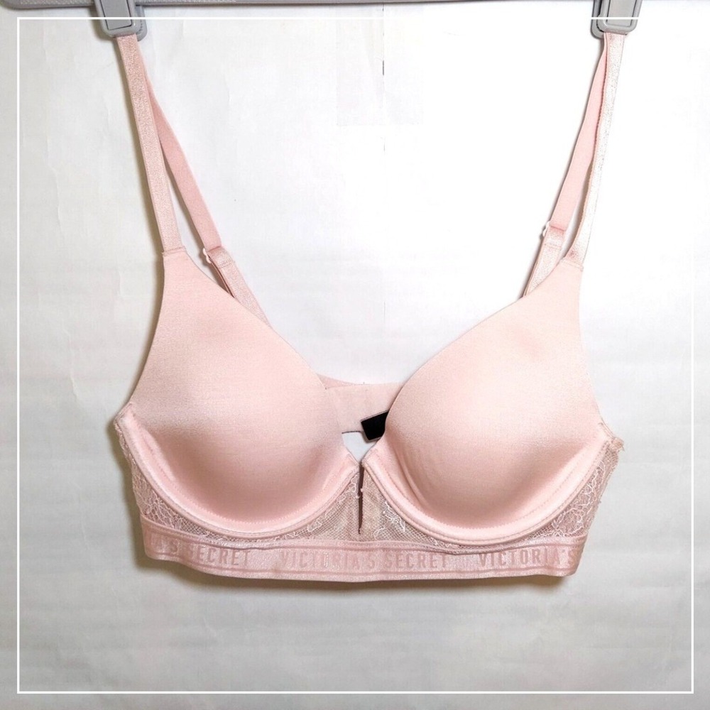 Victorias Secret Bra 32B Very Sexy Plunge Lace Satin Wired‎ Longline Logo Band